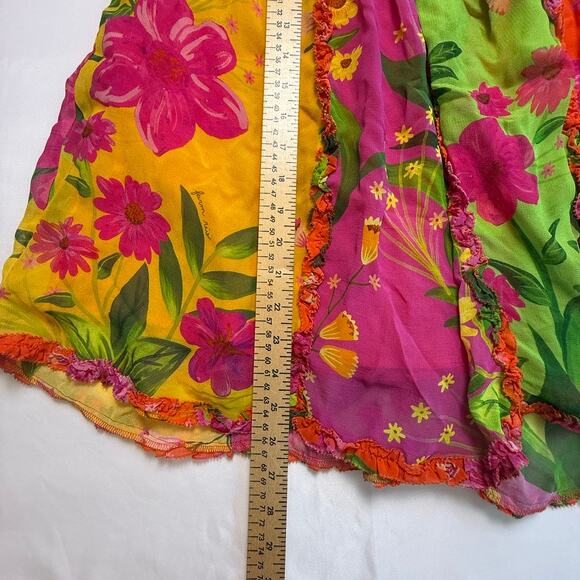 FARM Rio Tropical Patchwork Floral Ruffle Mini Dress Multicolor Boho Size Small - Picture 5 of 16